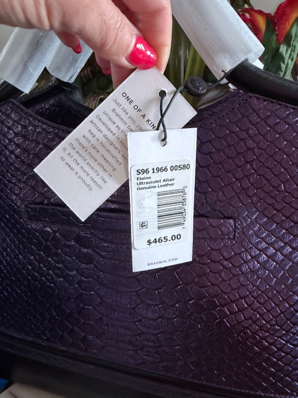 💜🤩 NWT Brahmin Ultraviolet Altair Elaine Handbag Purple Black Snake Studs 🤩💜 - Picture 3 of 16